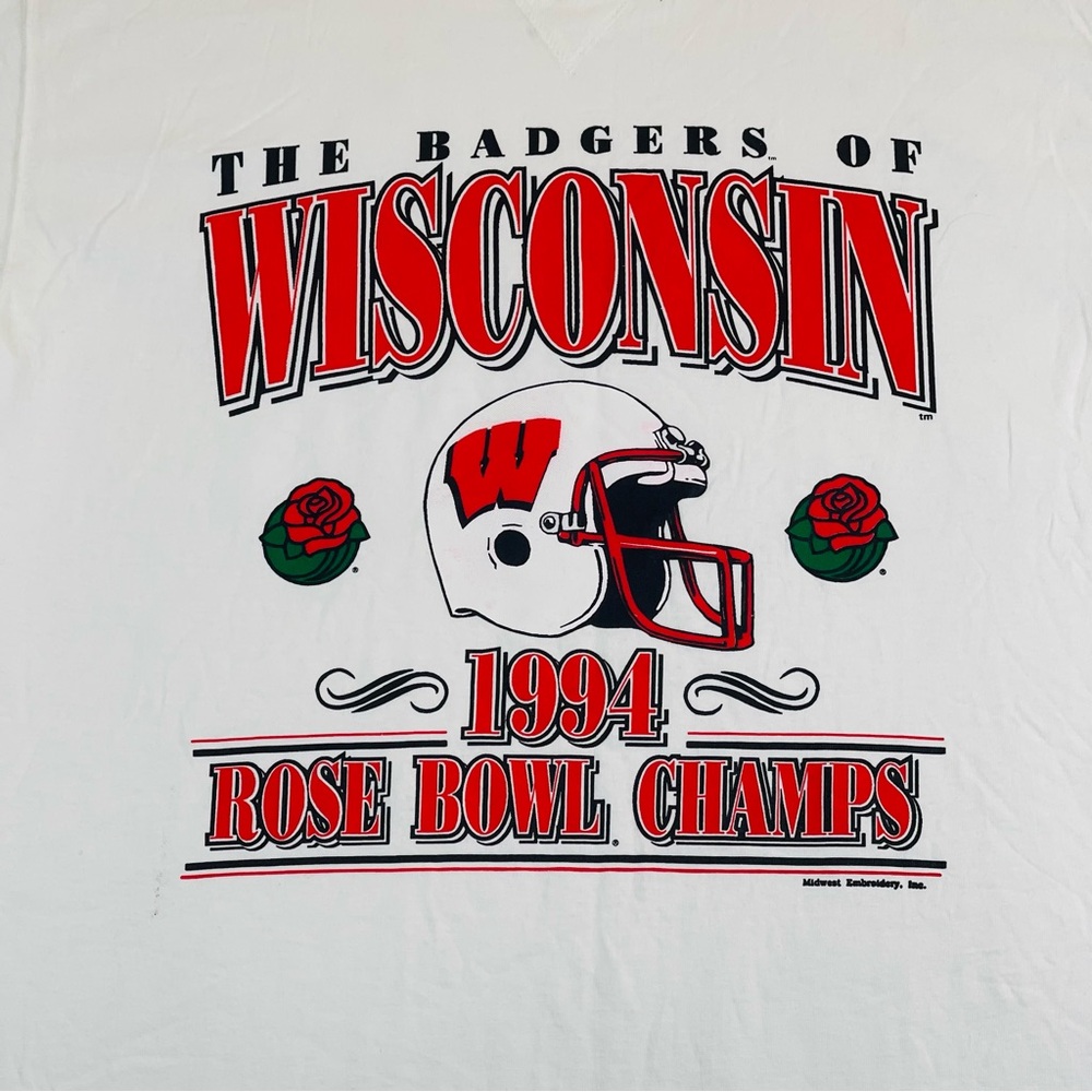 Vtg 1994 Rose Bowl Champs Wisconsin Badgers White Tshirt Mens L NWOT Dead Stock